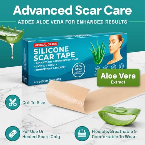Scar Tape for Scar Treatment, Scar Patches, Silicone Scar Sheets Scar Patches for Surgical Scars, C Section Scar Silicone Strips, Silicone Tape Medical Grade Aloe Vera Scar Tape, for Face and Body