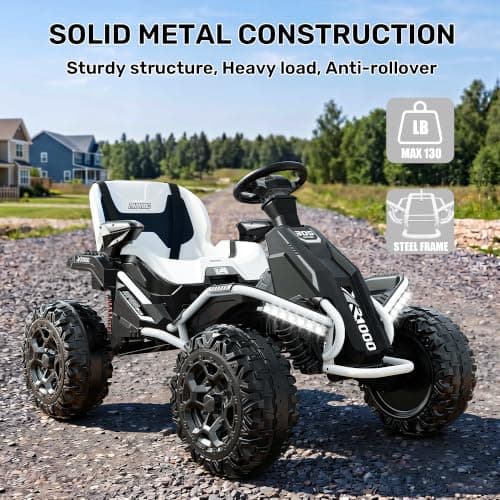 ANPABO 24V 4x4 Ride On Toy for Big Kids, 4x200W Motors, 5MPH, Kids Car w/Parent Remote, Wide Adjustable Seat, Headlights, Metal Frame, Shock Absorbers, 4 Wheeler Quad for Kids 3-12, White — view 4