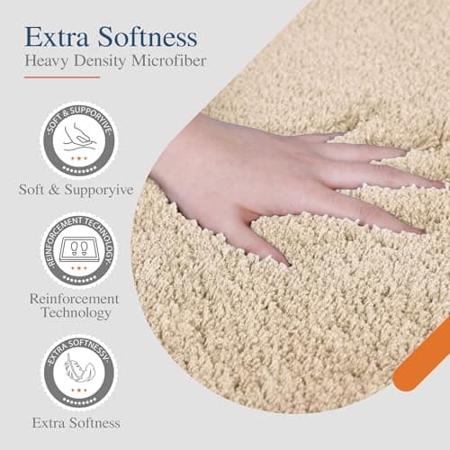 Walensee Bathroom Rug Non Slip Bath Mat for Bathroom (16 x 24, Beige) Water Absorbent Soft Microfiber Shaggy Bathroom Mat Machine Washable Bath Rug for Bathroom Thick Plush Rugs for Shower