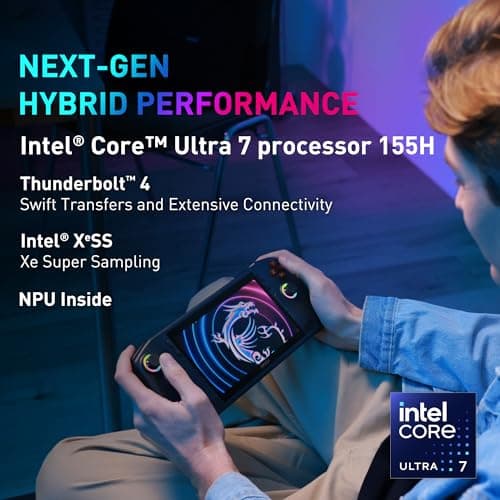MSI Claw PC Gaming Handheld: Intel Ultra 7-155H, 7" FHD 120Hz Display, 16GB LPDDR5, 512GB NVMe SSD, MicroSD Card Reader, Thunderbolt 4, Win 11 Home: Black A1M-051US (Renewed) — view 2