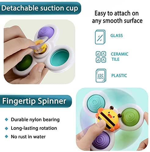 JACKEYLOVE Suction Cup Spinner Toys for Baby Toddler, Baby Bath Toys 6-12 Months, Sensory Toys for 1 2 Year Old Boys Girls(3 Pack) — view 4