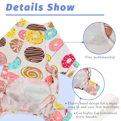 Dog Pajamas Comfy Dog Clothes for Small Dogs, 100% Cotton Dog Pjs Stretchy Breathable, Comfy Soft Pet Onesie Designed for Extra Small Sized Dogs Boy Girl Pet Jammies Outfits (Donuts, Large) — view 5