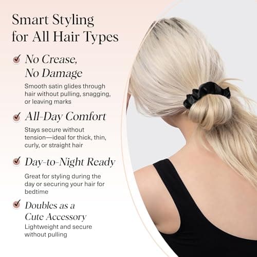 Kitsch Satin Scrunchies for Women - No Crease, Frizz Control | Softer Than Silk Scrunchies Gentle On Hair Scrunchies for All Hair Types | Stylish Hair Accessories College Essentials - Black, 5pcs — view 2