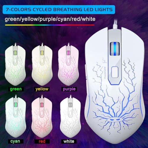 Gaming Keyboard and Mouse Combo, MageGee K1 RGB LED Backlit Keyboard with Transparent Cover, 104 Keys Computer Gaming Keyboard and 7 Colors LED Gaming Mouse for PC/Laptop(White) — view 5