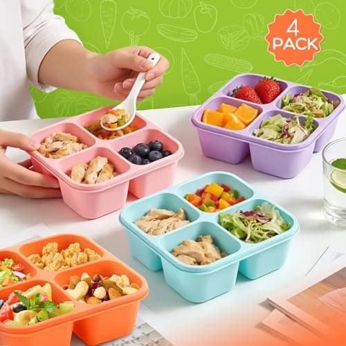 4 Pack Snack Containers Bento Box Adult Lunch Box, Meal Prep Container, Reusable Snack Box Lunch Containers Stackable for Work, Travel and Gym — view 5