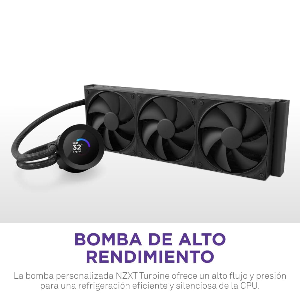 NZXT Kraken Plus 360 – Refrigeración líquida AIO para CPU – Radiador de 360mm – 3 x Ventiladores F120P – Pantalla LCD Cuadrada de 1.54" – AMD® AM5, AM4 – Intel® LGA 1851/1700, 1200/115X – Negro — view 3