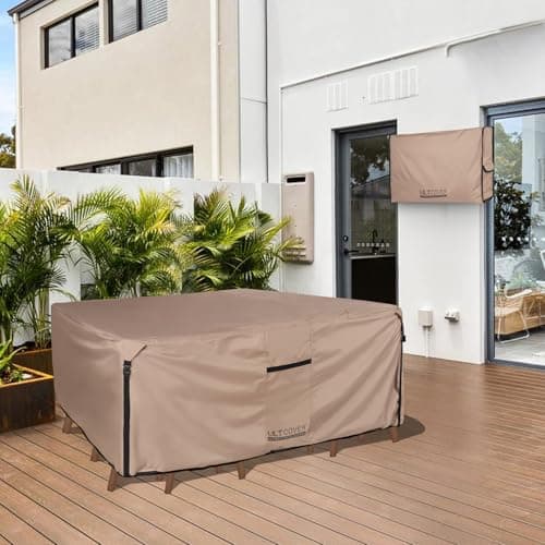 ULTCOVER Rectangular Patio Heavy Duty Table Cover - 600D Tough Canvas Waterproof Outdoor Dining Table and Chairs General Purpose Furniture Cover Size 88L x 62W x 28H inch — view 5