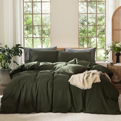 MooMee Duvet Cover Set 100% Washed Cotton Linen Like Queen