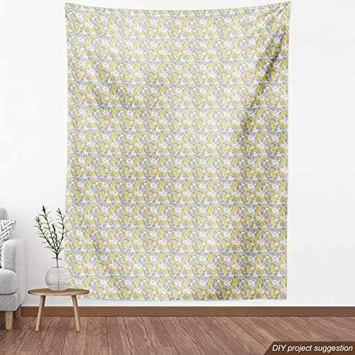 Ambesonne Luau Fabric by The Yard, Hawaiian Vegetation Flowers Abstract Summertime Botanical Composition, Decorative Fabric Water Resistant for Outdoor Furnishing Indoor DIY Projects, 1 Yard, Yellow — view 3