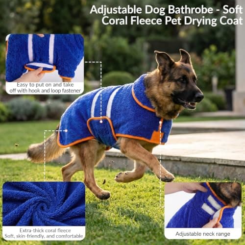 Bienbee Dog Bathrobe, Quick Drying Super Absorbent Pet Robes for Small Medium Large Dogs, Drying Coat for After Bath & Swim, Warm & Cozy Dogs Towels, Dog Puppy Bath Supplies, Dark Blue XL — view 3