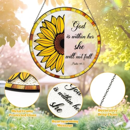 GudaAphrmix Stained Glass Suncatcher - 9.8in Sunflower Bible Verse Window Hanging for Women Housewarming Gift — view 3