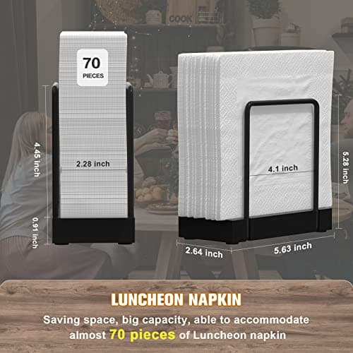 Wican Napkin Holder for Table, Bamboo Iron Standing Napkin Dispenser for Kitchen Dining Farmhouse Cocktail Picnic Bar Rustic Wood Holders for Paper Mail Bills Suitable for All Dining Room Decors Black — view 6
