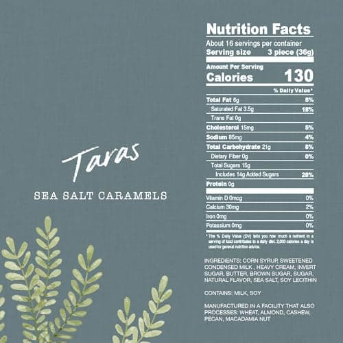 Taras Gourmet Sea Salt Caramels | All Natural Candy | Creamy & Individually Wrapped with Real Butter (20 oz)