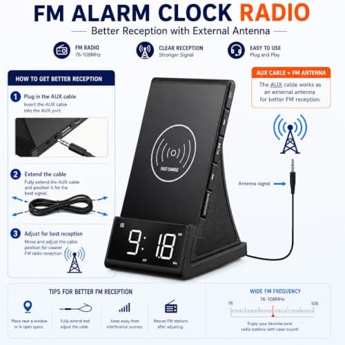 DPNAO 8-in-1 Wireless Charging Station with Bluetooth Speaker, Alarm Clock,FM Radio,Remote Control,Fast Charging Dock Compatible with iPhone 17/16/15/14, Samsung S25/S24,Android Phones — view 3