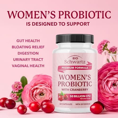 Womens Probiotic with Cranberry | 50 Billion CFU for Gut Health, Bloating Relief & Digestive Support | With Cranberry for Vaginal Health | Gut Health Supplements for Women | Made in Canada | 60 Ct.