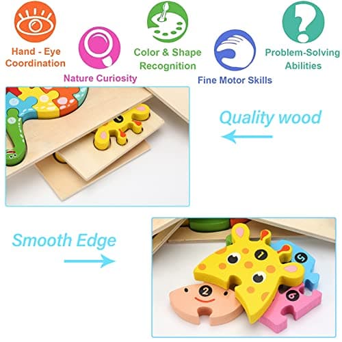 Wooden Puzzles for Toddlers 3-5 Year Old, Kids Montessori Toys for 3 Year Old, Learning Educational Wood Puzzle Toy Gift for 3 4 5 Year Old Boys Girls - 4 Pack — view 5