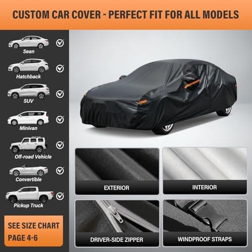 kayme 7 Layers Heavy Duty Car Cover Waterproof All Weather, Full Exterior Cover Outdoor Snow Sun Uv Protection with Zipper for Automobiles, Universal Fit for Sedan (186-193 Inch) — view 2