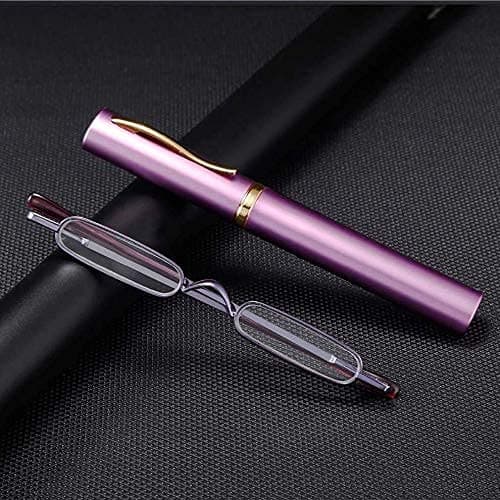 ZUVGEES Easy Carry Mini Compact Slim Reading Glasses—Lightweight Portable Readers with w/Pen Clip Tube Case (Purple, 3.50) — view 3