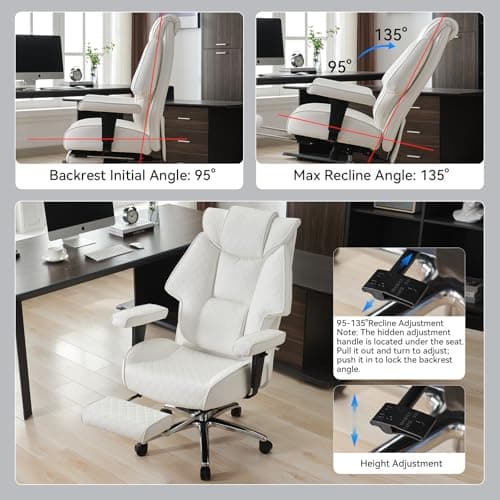 EXCEBET Big and Tall Office Chair with Footrest, PU Leather High Back Executive Office Chair 400lbs, Ergonomic Computer Chairs Lumbar Support for Heavy People (White) — view 5