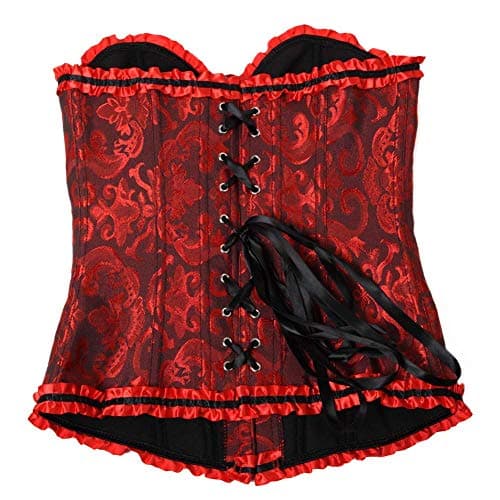 KSHUN Women Plus Size Corset Bustier Tops Sexy Lace Up Overbust Bustier Bodyshaper (Burgundy,X-Large) — view 3