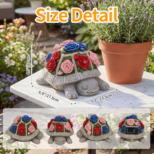 Snclriao Solar Garden Decor Outdoor Turtle Statue with Multi-Color Rose Flowers & 7 LED Lights – Outside Tortoise Decoration for Lawn Yard Patio Backyard - Home House Art - Gift for Men Dad Women Mom