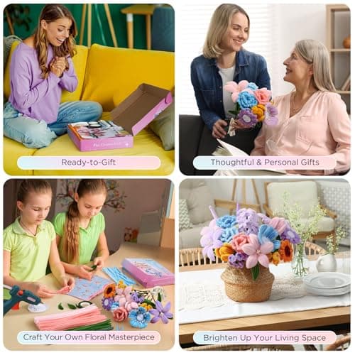 Pipe Cleaner Flower Kit, 540Pcs Pipe Cleaners Craft with 15 Designs Guiding Book, Flower Making Kit with Chenille Stems & Floral Wires, DIY Bouquets and Party Decorations (Multicolor, 12in x 7mm) — view 4