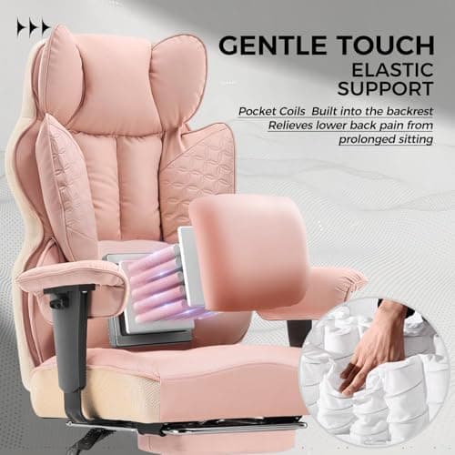 GTPLAYER Big and Tall Gaming Chair 400lbs Heavy Duty Office Chair with Foot Rest & Ergonomic Pocket Spring Lumbar Support, High Back 3D Saddle Shaped Cushion for Back Pain Relief, Pink — view 2
