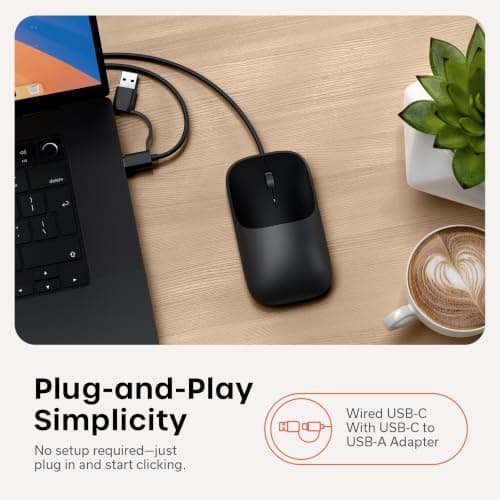 Satechi Slim LX Wired Mouse, Aluminum Design with USB-C Connectivity, Quiet Click Performance, Designed for Mac and PC Setups, Space Black — view 2