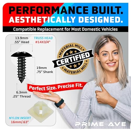 PRIME AVE Black Oxide Stainless Steel License Plate Screws with Nylon Inserts for Securing Front & Rear License Plates, Frames & Covers – License Plate Fasteners Fit Most Domestic Vehicles (Set of 4) — view 2