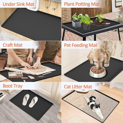TOHONFOO Silicone Coffee Maker Mat with Lip, 19.7'' x 15'' Heavy Duty Coffee Maker Mat for Countertops, Coffee Tray Fit Under Coffee Machine Appliance Automatic Machines Espresso Accessory, Black — view 6