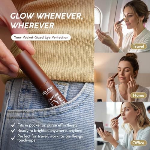 VELAMO ADVANCED Caffeine Eye Stick: Energizing & Hydrating Under Eye Balm for Dark Circles & Puffiness - Travel Essentials, Portable & Perfect for On-the-go Use, 0.1 OZ/3g — view 4