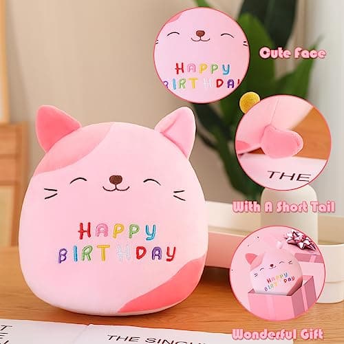 SQEQE Cat Stuffed Animal Toy Cuddly Birthday Cat Plush Soft Kitty Plush Pillows Cartoon Cat Plushies Doll Gift for Kids Birthday (Pink, 8 Inch) — view 2
