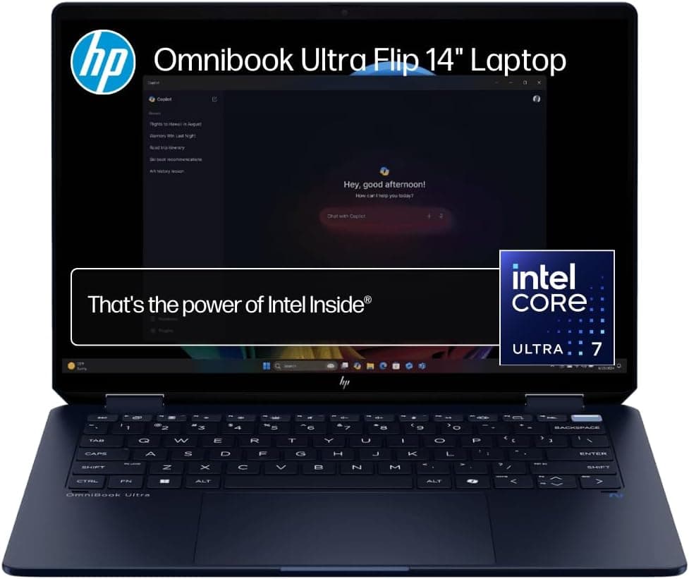 HP OmniBook Ultra Flip AI 14" Laptop: 3K OLED Touch Display, Intel® Core™ Ultra 7 Processor, 32GB RAM, 1TB SSD, Wi-Fi 7, Bluetooth® 5.4, 20.5-Hour Battery Life, Eclipse Gray, AY6V1PA