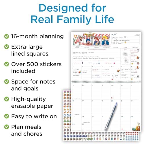 Family Organizer Calendar 2027 by More Time Moms (15x22 Inches) - September 2026 to December 2027– Large Wall Planner for Busy Families – 16 Month Home Command Center with over 500 Stickers, Storage Pocket & Extra-Large Writing Spaces – Mom Life Organization System — view 4