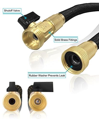 TheFitLife Expandable Garden Hose 100FT - Flexible Hose with Mutiple Layer Latex Inner and Solid Brass Fittings Free Spray Nozzle, 3/4 USA Standard Easy Storage Kink Free Retractable Water Hose — view 2