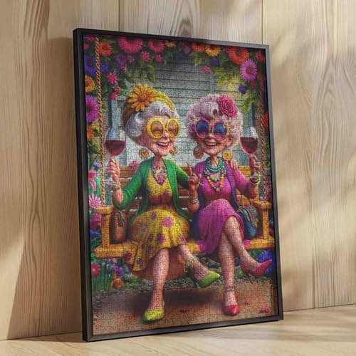 Swing Old Woman Jigsaw Puzzle 1000 Pieces for Adults Friends Party Wine Glasses Flowers in Blossom Puzzle Impossible Hard Difficult Challenging for Adults Gifts for Friends and Family — view 3