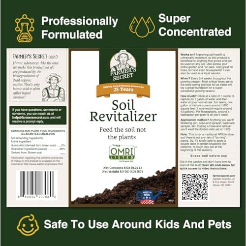 Farmer’s Secret Soil Revitalizer (8oz) - Organic (OMRI Listed) Beneficial Dirt Booster - Activated Humic Acid - Liquid Compost Soil Amendment