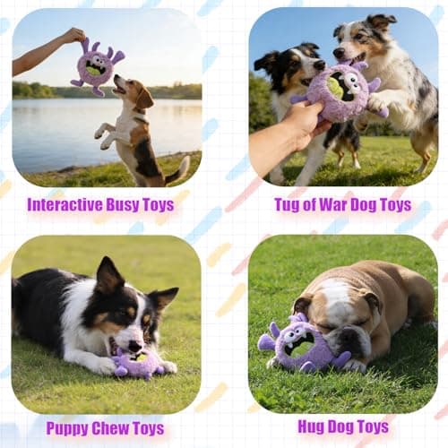 HUGEME Plush Squeaky Dog Toy, Crinkle Stuffed Dog Toy Keep Them Busy Tug of War Birthday Dog Chew Toy for Small Medium Large Dogs (Purple) — view 2
