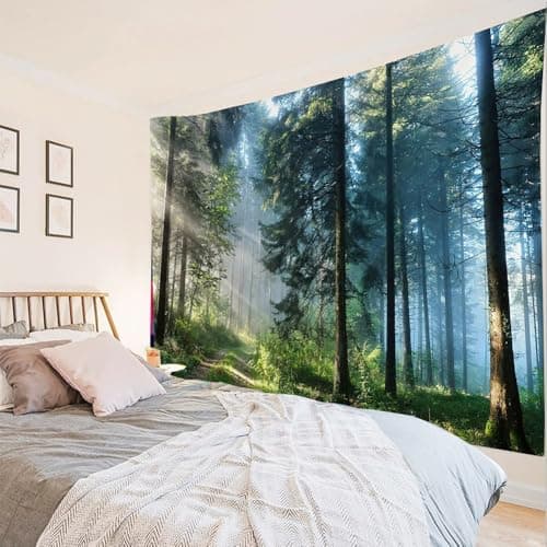 Jation Misty Forest Tapestry Sunshine Through Tree Nature Landscape Wall Tapestries Wall Hanging Poster Art for Home Headboard Dorm Decor (Forest, 200 * 150cm) — view 5
