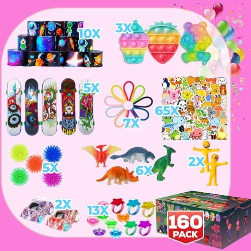 160 Pcs Fidget Toys Party Favors Pack, Randomly Selected Pop Sensory Set Gifts Stickers for Kids Adults Boy Girl Stocking Stuffers Autistic Bulk Goodie Bag Filler Treasure Box Classroom Prizes School — view 2