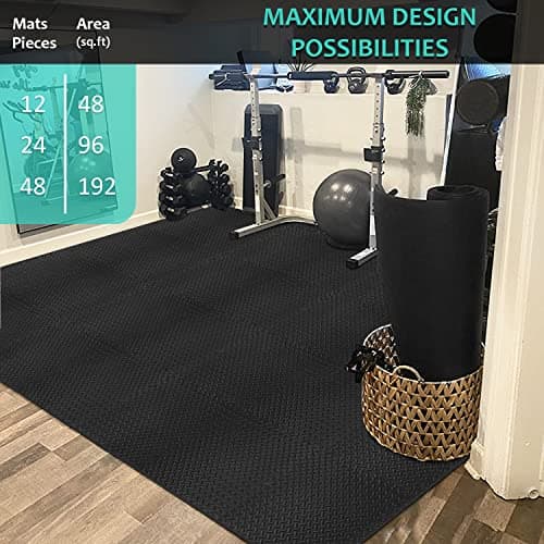 BEAUTYOVO Puzzle Exercise Mat with 48 Tiles Interlocking Foam Gym Mats, 24'' x 24'' EVA Foam Floor Tiles, Protective Flooring Mats Interlocking for Gym Equipment (192 Sq.Ft - All Black) — view 4