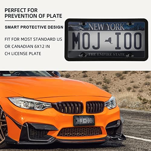 2 Pack Car Smoked License Plate Covers Frame Shield Combo - Unbreakable License Plate Tinted Cover Novelty Fits All Standard US Plates,Bubble Design License Plate Holder with Screws & Caps(Black) — view 2