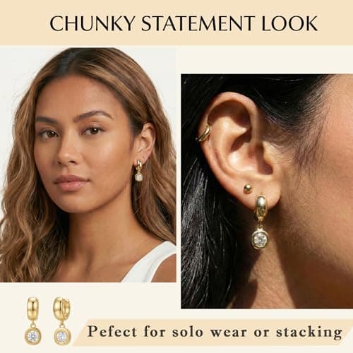 NIXMAX Trendy Gold Dangle Earrings for Women, Chunky Statement Round CZ — view 3