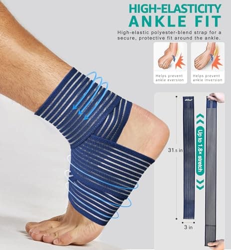 HiRui Foot & Ankle Brace 2 Pack, Adjustable Compression Wrap for Men & Women – Helps with Sprains, Plantar Fasciitis, Achilles Tendonitis, Arthritis, Running, Sports, Gym – Fits in Shoes (Navy Blue) — view 3