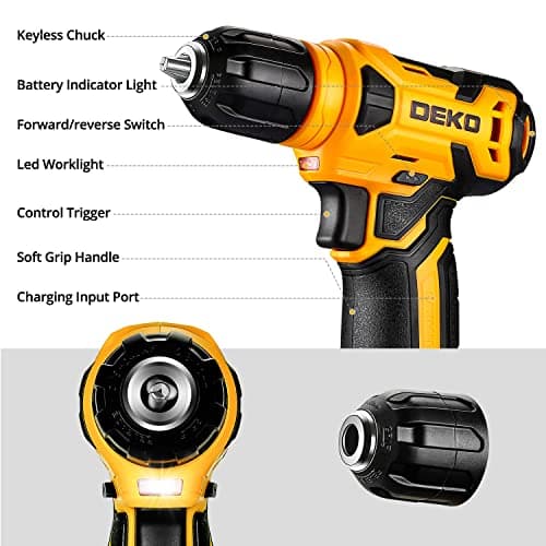 DEKOPRO 126 Piece Power Tool Combo Kits with 8V Cordless Drill, 10MM 3/8'' Keyless Chuck, Professional Household Home Tool Kit Set, DIY Hand Tool Kits for Garden Office House Repair — view 3