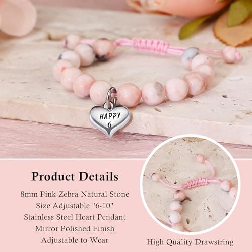 Sereney 6 Year Old Girl Birthday Gift, Adjustable Beaded 6th Bday Bracelets as 6th Birthday Gifts for 6 Year Old Girls, Six Year Old Girl Bday Gifts for Daughter Niece Granddaughter Girls — view 4