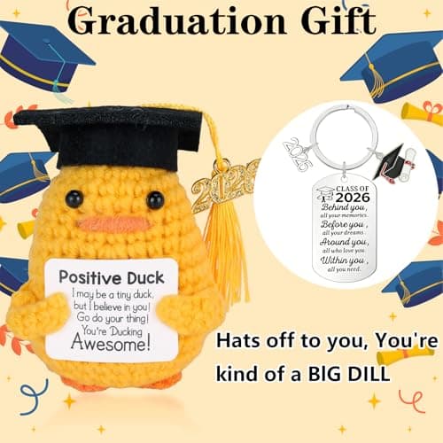 2 PCS Graduation Gifts Set Class of 2026, Inspirational Positive Duck with Keychain, Cap and Greeting Card, Cute Handmade Funny Emotional Support Pickle for Her Him High School College — view 6
