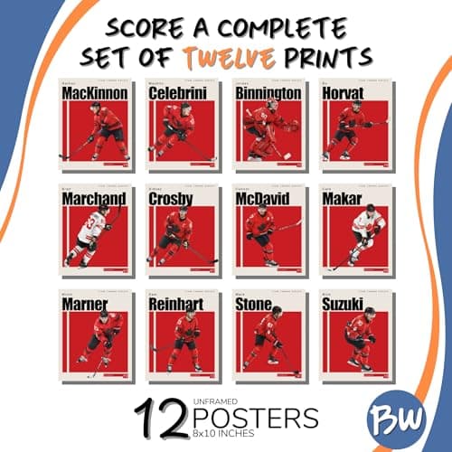 Canadian Olympic Hockey Stars 2026 Posters - Set of 12 Team Canada Prints - McDavid, Crosby, MacKinnon, Makar, Celebrini - Complete Canada Olympic Hockey Wall Decor 8x10 Inches Unframed — view 3