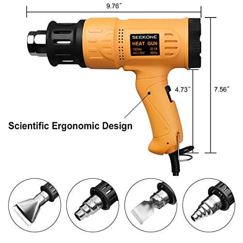 SEEKONE Heat Gun 1800W 122℉-1202℉（50℃- 650℃）Fast Heating Heavy Duty Hot Air Gun Kit Variable Temperature Control Overheat Protection with 4 Nozzles for Crafts, Shrinking PVC, Stripping Paint(5.2FT) — view 3