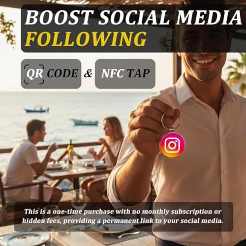 Smart Keychain for Reviews & Social Media - No App Needed, Metal Epoxy Key Tag with QR Code & NFC for Business Promotion,Compatible With Instagram (Tag-ins)